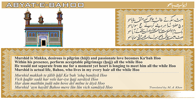 ابیات باھو: مُرشد مکہّ تے طالِب حَاجی کعبہ عِشق بنایا ھو